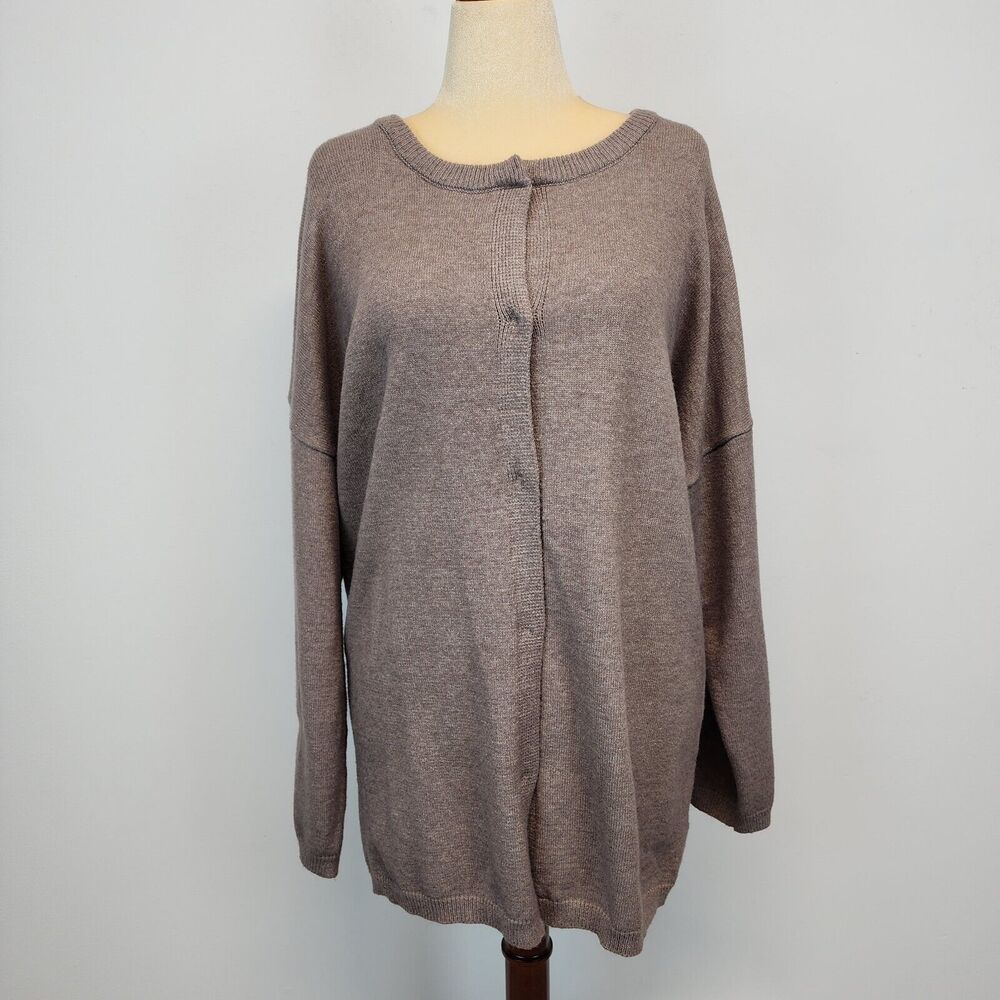 Made With Love Womens Snap Front Cardigan Sweater Size XL Taupe Round Neck Boxy